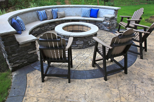 Stone Seating Bench Around Firepit